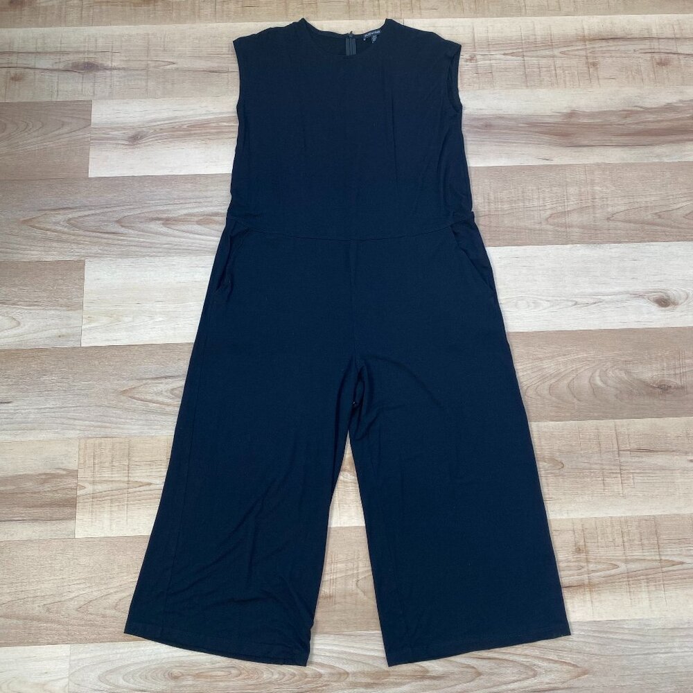 Eileen Fisher Women's Jersey Cap-Sleeve Romper Pockets Black Size Medium